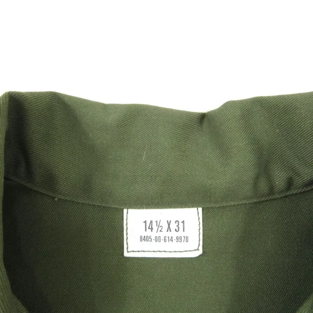 Military Utility Shirt, Green 50/50 Poly Cotton Sz 14.5 x 31 1980s